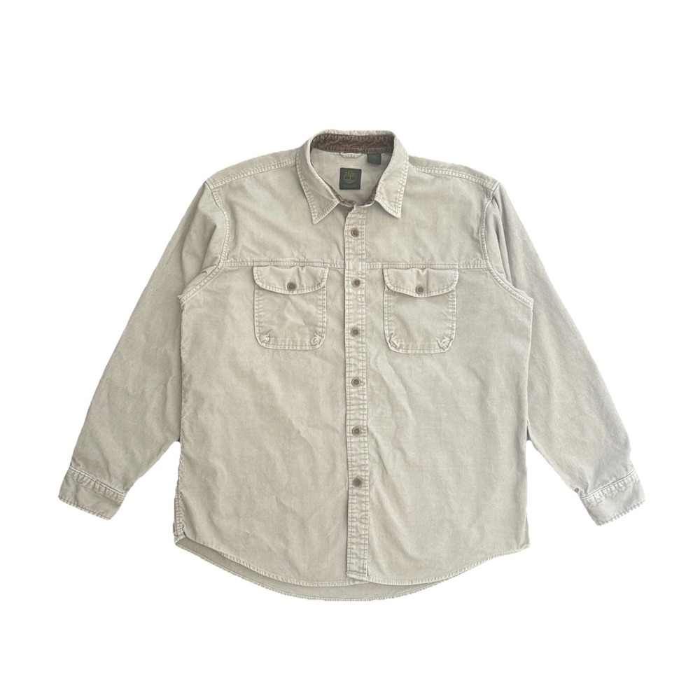 Timberland Men's XL Beige Corduroy Long Sleeve Utility Pockets Workwear Shirt